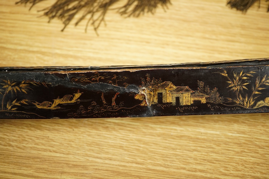 A Chinese export lacquer model of a boat, 19th century, 56cm wide